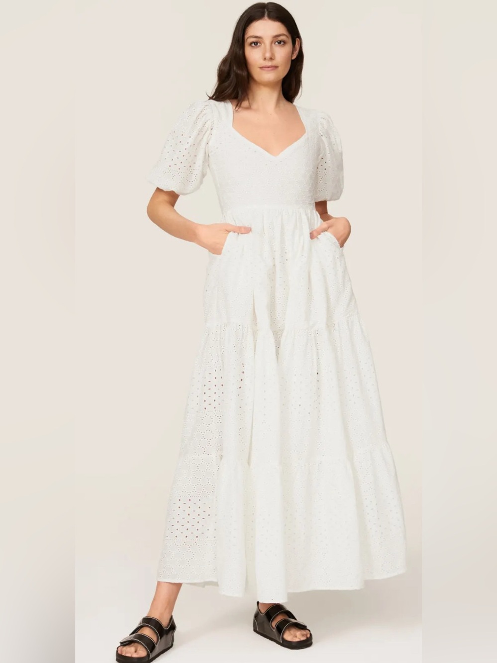 Mille white Eyelet Cotton Maxi Dress summer Women's Size S